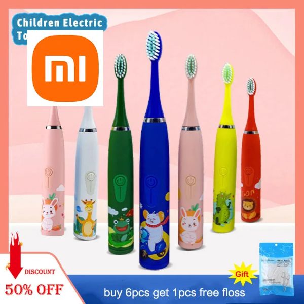 Têtes Xiaomi Ultrasonic Children's Electric Brush Cartoon coloré avec têtes de remplacement Coiffure molle rechargeable Nettoyage