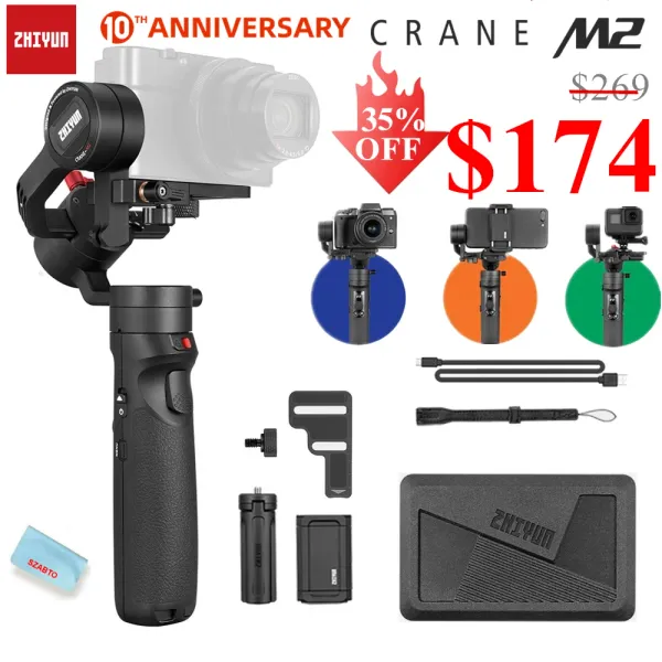 Têtes Zhiyun CraneM2 Crane M2 Stabilisateur de cardan portatif à 3 axes Portable tout-en-un pour caméras sans miroir Caméras d'action pour smartphone