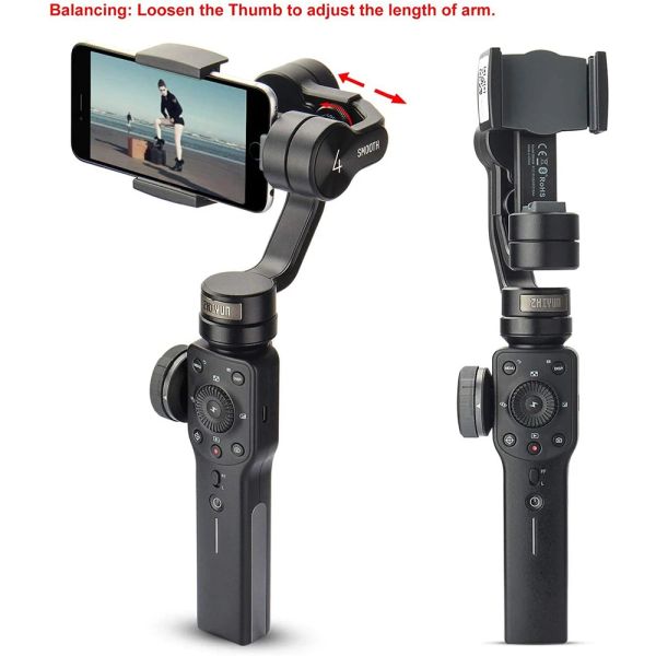 Têtes Zhiyun Smooth 4 Stabilisateur de cardan portatif à 3 axes pour smartphone comme iPhone X 8 7 Plus 6 Plus Samsung Galaxy S8 + S8 S7