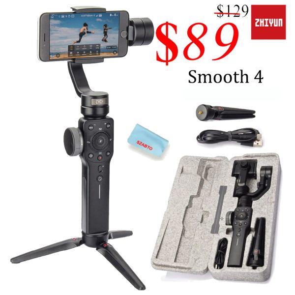 Heads Zhiyun Smooth 4 Estabilizador de cardán profesional para iPhone Android Smartphone Gimble de mano de 3 ejes para Vlogging YouTube Vlog