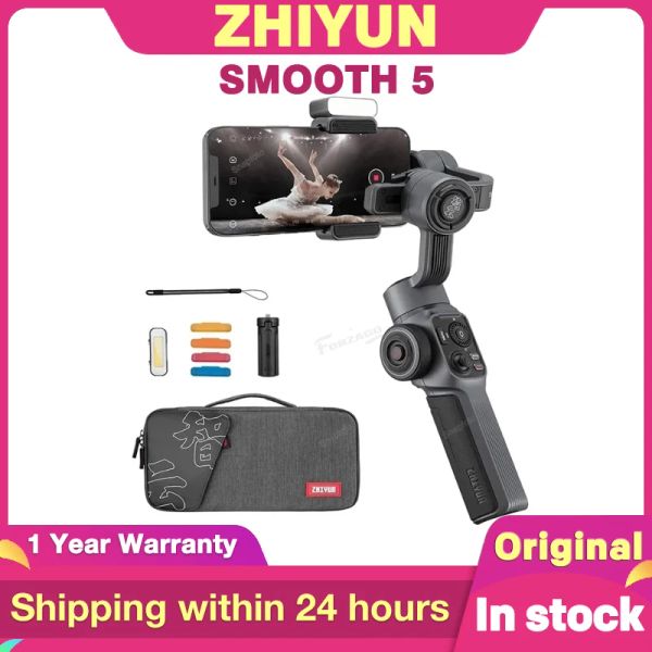 Heads Zhiyun Smooth 5 Gimbal Phone Phone Handheld Stabilizer 3axis Smartphone Gimbal pour GoPro 10 iPhone 13 Pro Huawei / Xiaomi Vs Smooth 4
