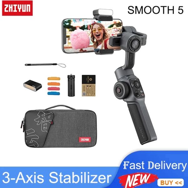 Heads Zhiyun Smooth 5 Professional 3axis Handheld Gimbal Stabiliszer pour smartphone iphone 13 Pro Max 12 11 X XS Android Phone