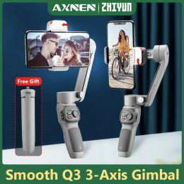 Heads Zhiyun Smooth Q3 Handheld Gimbal Smartphone 3axis Telefoon Gimbals Stabilizer met vullampje voor iPhone 13 Pro Max Xiaomi Huawei