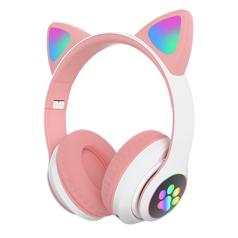 headphones pieces for mobile phone Headset cat ears bluetooth wireless earphone cute stereo multifunctional music memory card playback female colorful charging