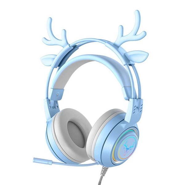 Auriculares 3D Surniple Sound Girl Lindo Regalo de control de volumen de oídos con Línea de oreja de ciervos desmontables Cabezal RGB Backlight Universal J240508