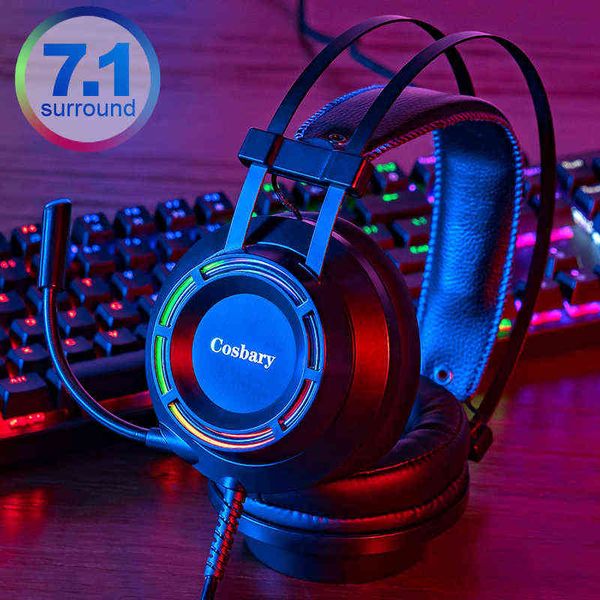 Casques d'écoute 7.1 Gaming Headset avec microphone pour ordinateur portable W7 / 8 Professional Gamer Earphone Surround Sound RGB Light T220916