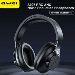 Awei A997PRO ANC casque de jeu sans fil sur l'oreille casque antibruit actif avec micro sport casque Bluetooth pliant J240123