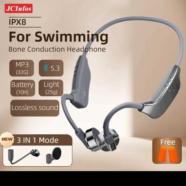 Headsets Bone Conductor Bluetooth Ericone 3-en-1 Mode 32G Mémoire mp3 Open Musique Écouteur IPX8 Edition de sports de natation imperméable J240508