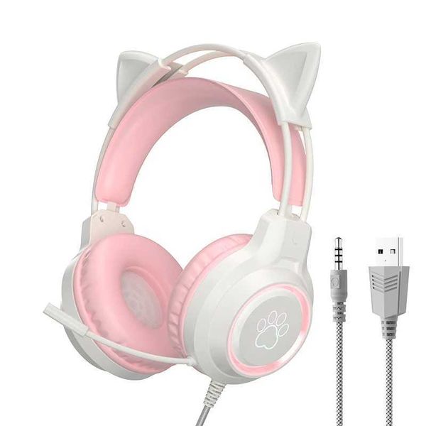 Headsets Cat Ear Gaming Écouteurs pour PC avec un microphone Annulation du bruit USB 3,5 mm Convient pour PS4 / Xbox One J240508