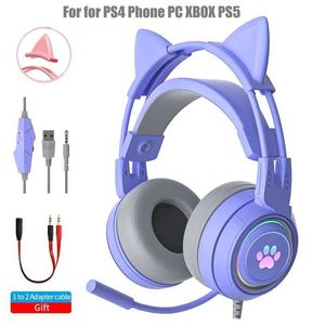 Casques d'écoute de jeu avec oreille de chat, pour PC, ordinateur, casque de jeu avec Microphone, suppression du bruit, prise USB filaire de 3.5mm pour PS4/Xbox One J240123