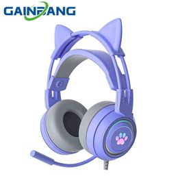 Headsets kat oor bedrade gaming headsets met microfoon RGB licht USB -hoofdtelefoon 9D stereo game muziek oortelefoons voor computer pc/ps4/xbox t220916