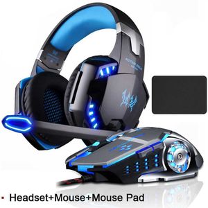 HeadSesets chaque G2000 Gaming Head Deep Bass Stéréo Gaming Sélanges avec des lumières LED microphones adaptées à un ordinateur portable PC PS4 + Gaming Mouse + Mouse Pad J240508