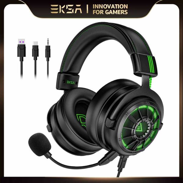HeadSets Eksa E5000 Pro Gaming Headsout pour PC / PS4 / Xbox / Switch 7.1 Console de jeu de casque filaire avec microphone ENC USB / Type C / 3,5 mm Câble détachable J240508