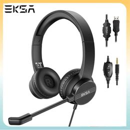 Auriculares EKSA H12/H12E Auriculares con cable de 3,5 mm/USB con micrófono Auriculares supraaurales para computadora con cancelación de ruido ENC para centro de llamadas Skype J240123