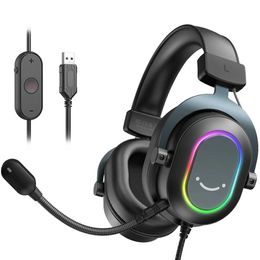 Headsets Fifine Dynamic RGB Gaming Headset avec micro-oreille sur les écouteurs 7.1 surround Sound PC PS4 PS5 3 EQ OPTIONS GAME MUSIM de jeu J240508