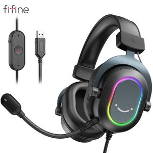 Casque de jeu Fifine Dynamic RGB avec micro, casque supra-auriculaire, son Surround 7.1, PC 3 options d'égalisation, jeu, film, musique 230923