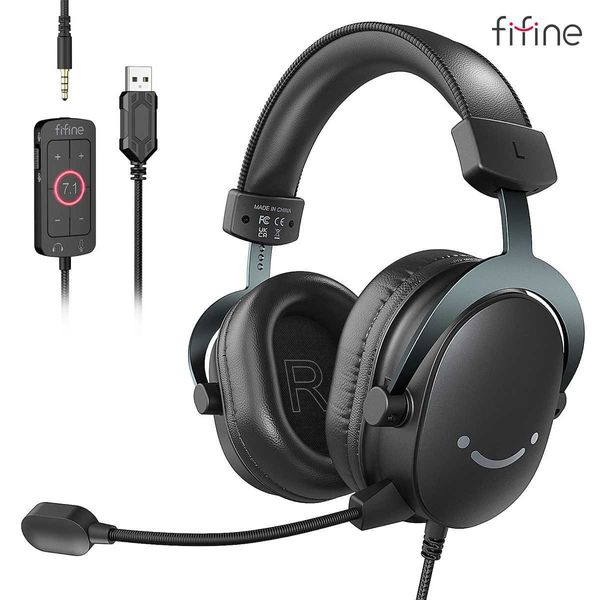 Headsets Fifine Écouteurs 3,5 mm Jack et Écouteurs USB avec 7,1 Sound Control / Volume Contrutant adapté à PC / Mac / PS4 / PS5 Mélangeur-H9 J240508