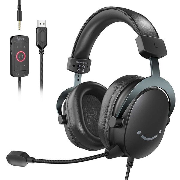 Auriculares FIFINE Auriculares Jack de 3,5 mm Auriculares USB con Sonido Envolvente 7.1/Control de Volumen/Interruptor de Silencio para PC/MAC/PS4/PS5 Mixer-H9 J240123