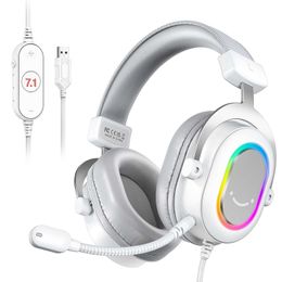 Headsets FIFINE RGB-Gaming-Headset mit 7.1 Surround Sound/3-EQ/MICOver-Ear-Kopfhörer mit Inline-Steuerung für PC PS4 PS5 Ampligame-H6W J240123