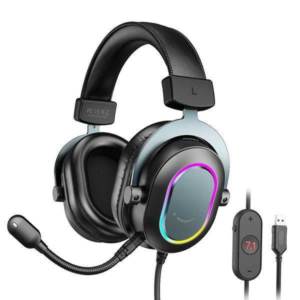 HeadSets Fifine USB Gaming Headset avec 7.1 Sound surround Sound / Wire / 3EQ MODE RGB SUR LE CASHE TÉLÉPHONE AVEC MIC POUR PC PS5 Ampligame-H6 J240508