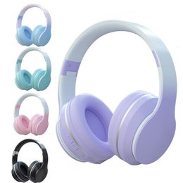 Headsets gradiënt kleur draadloze bluetooth headsets stereo sport oortelefoon muziek met microfoon hifi bas anti -ruisspel hoofdtelefoon 230314