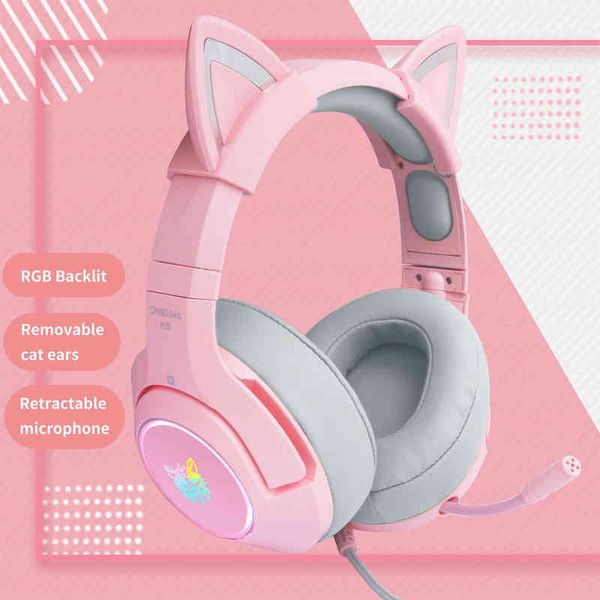 Casques K9 Pink Cute Cat Ear Casque avec micro Casque de jeu et suppression du bruit avec lumière LED T220916