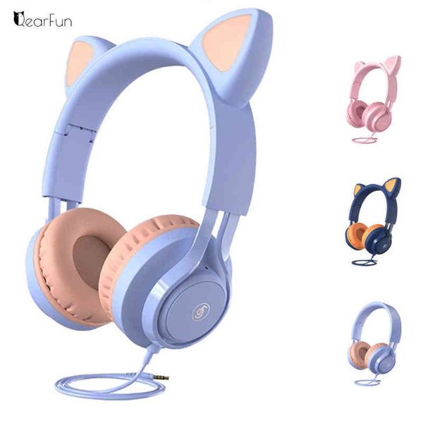 Casques Enfants Casques Oreille De Chat Mignon Casque Rose Fille Filaire Casque De Jeu Stéréo 3.5mm Pliable Avec Microphone Musique Cadeau Pour Enfants T220916