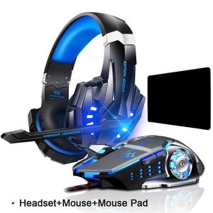 Headsets kotion elke G9000 gaming headset diep bass stereo gaming hoofdtelefoon met microfoon LED -lichten geschikt voor pc -laptops+gaming muis+muiskussen J240508