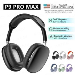 Headsets New P9 Pro Max Wireless Bluetooth Écouteurs de bruit de microphone Pod Sports Gaming Elecphones J240508