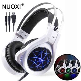 Headsets Nuoxi N1 Computer stereo gaming hoofdtelefoon beste casque diep bass game oortelefoon headset met microfoon LED -licht voor pc gamer T220916