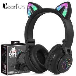 Casques Téléphone Casque sans fil avec micro Pink Girls Cute Cat Enfants Stéréo Musique Gamer Casque Bluetooth Casques de jeu Prise en charge de la carte SD T220916