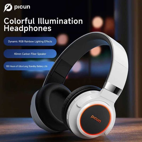 Auriculares Picun B2 Auriculares inalámbricos Bluetooth sobre la oreja con luz RGB y micrófono 130 horas de reproducción Auriculares plegables J240123