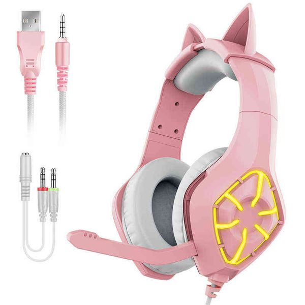 Auriculares Auriculares para juegos de color rosa con micrófono Auriculares con reducción de ruido de sonido envolvente para PC PS4 Nueva Xbox Switch Cute Gamer Auricular T220916