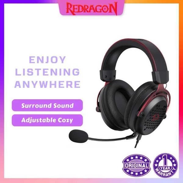 Headsets Redragon H386 USB Diomes Gaming Wired Gaming Headset 7.1 Surround Sound 53 mm Driver Modificable Microphone CASHPHONES J240508
