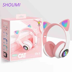 Casques STN-28 Clignotant LED Mignon Chat Oreilles Casque Cadeau Bluetooth Casque Sans Fil Enfant Cadeaux avec Micro MP3 FM Fille Stéréo Musique Écouteur T220916