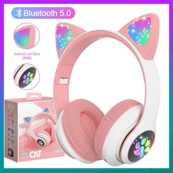 Auriculares Vaorlo Flash Light Lindo Cat Ears Auriculares inalámbricos con micrófono Mic Music Gaming LED RGB Bluetooth Charlets for Girls Kids Gift T220916