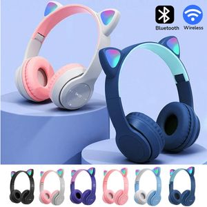 Casques sans fil Bluetooth casque chat oreille jeu casque lueur lumière casques mignon sport musique casques pour enfants fille cadeaux 231128