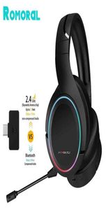 Headsets X6 Pro 24G draadloze gaming headset virtuele 71 surround sound hoofdtelefoon met verwijderbare microfoon RGB -lichten voor PS4PC9181246