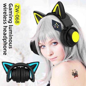 Casques ZW-068 Casque de jeu Lumineux Casque d'oreille de chat sans fil Casque d'écoute de musique de jeu monté sur la tête avec des lumières éblouissantes colorées T220916