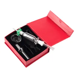 Headshop214 NC001 Dab Rig Glazen Bong Bubbler Pijp 10mm RVS Nail Wax Dish Zwart Rood Geschenkdoos In-Line Water Perc Pijpen Glazen bongs