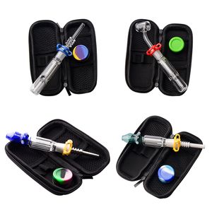 Hoofdshop214 NC007/NC022 Rookpijptas Set Glass Water Bong ongeveer 6,37 inch 10 mm 14 mm kwarts keramische nagelclip Dabber Tool Silicium Jar Case Dab Rig Pijpen