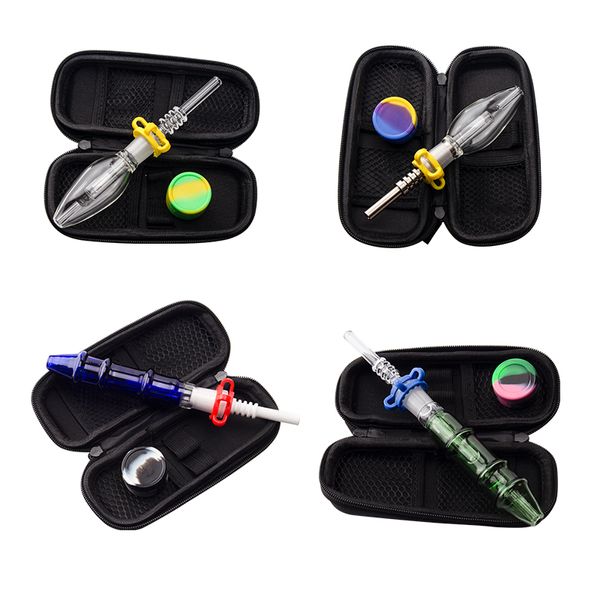 Headshop214 NC019 Juego de bolsas para pipa para fumar narguile Aproximadamente 5,95 pulgadas 10 mm 14 mm Cuarzo Cerámica Clip para uñas Herramienta Dabber Estuche para tarro de silicona Colorido Dab Rig Bong de agua de vidrio