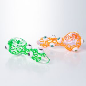 Headshop214 y293 Lumineuze glazen pijpen van ongeveer 12 cm lengte handgemaakt mooie tabak lepel pijp oogstijl gloeiend in de donkere dab rig rookpijp