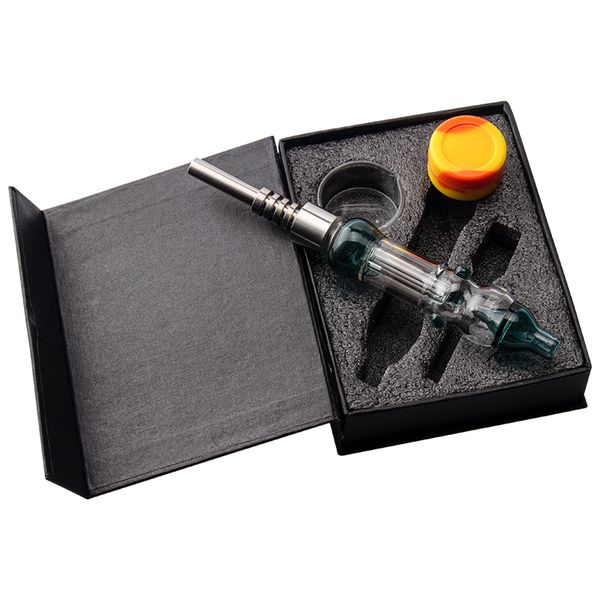 Headshop666 NC047 Bong à eau en verre coloré Dab Rig Pipe à fumer 510 titane quartz céramique plat de cire à ongles pot en silicone boîte-cadeau tuyaux à bulles anti-déversement Dabs Bongs