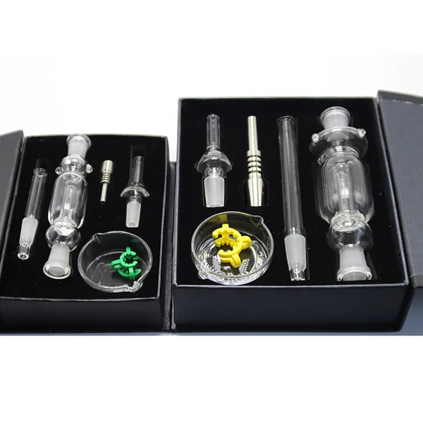 Headshop888 NC002 Caja de regalo Dab Rig Glass Bong Pipas para fumar 10 mm 14 mm Clavo de acero inoxidable Punta de borosilicato Boquilla Cera Plato Clip Agua Perc Bubbler Pipes