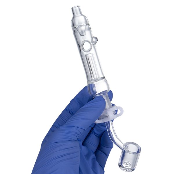 Headshop888 NC018 Tubo de mano de vidrio a prueba de derrames Dab Rig Bong de agua con 10 mm 14 mm GR2 Clavo de titanio Cuarzo Punta de cerámica Clip Agujero de aire Reciclar pipas para fumar