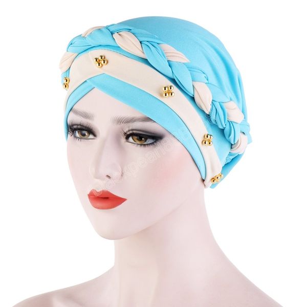 Chapeaux perles casquette Style africain musulman Turban cheveux accessoires mode femmes Patchwork tressé Bandanas chapeaux