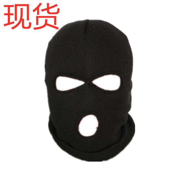 Couvre-chef pour hommes, tricot noir coupe-vent, chaleur de cyclisme d'hiver, chapeau à trois trous, masque facial, Gini 982844