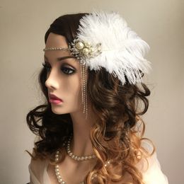 Hoofddeksels Haar Accessorie Vintage Veer Hoofdband Witte Parels Band jaren 1920 Gatsby Party Hoofddeksel Voorhoofd Decoraties 230729