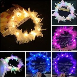 Accesorios para el cabello para la cabeza, 10 Uds., flores, bufandas LED, plumas luminosas, ángeles, corona, diademas, fiesta de boda, regalo de Navidad 230815